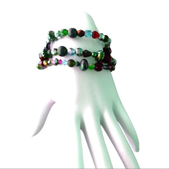 Artist made glass bead bracelet gold vermeil filagree clasp blue-silver-green - Picture 13 of 14